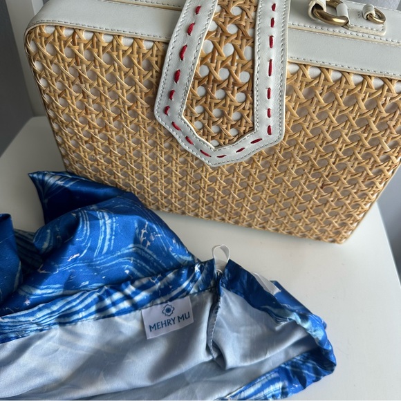 Mehry Mu Fey Large Leather Rattan Straw Box Bag w/ Long Shoulder Crossbody Strap - Picture 14 of 16